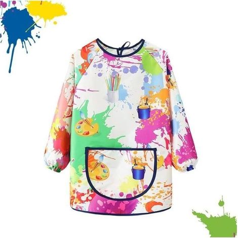 Tablier Peinture Enfant Blouse Peinture Enfant Manches Longues Imperméable Tablier Enfant avec Poche Graffiti Tablier de Peinture (1/4)