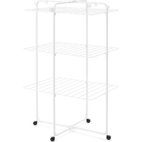 Brabantia HangOn Tower Stendibiancheria verticale 23 m (White), Stendino verticale alto e salvaspazio con ampia superficie per stendere, Stendipanni con ruote girevoli e due ganci angolari (1/5)