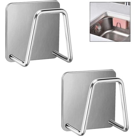 Lot de 2 porte-éponges pour évier de cuisine, porte-éponge adhésif, séchage rapide, porte-éponge pour évier de cuisine, porte-éponge étanche en acier inoxydable pour accessoires de cuisine.