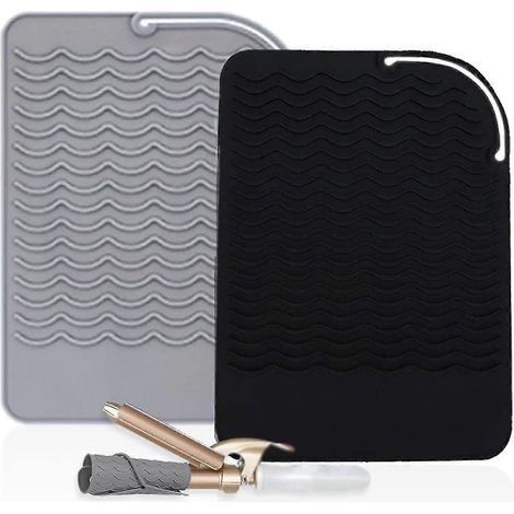 Lot de 2 tapis en silicone pour fers à friser portables, résistants à la chaleur et anti-brûlures, idéaux pour les voyages et les appareils de coiffure chauffants. (1/4)