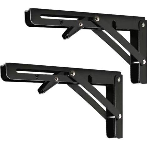 2PCS Support d' Étagères Pliable 400mm Équerre Pliante Étagère Murale Support Pliante Robuste Noir Support Console Pliable pour Table Etagere Murale 80KG Porteur