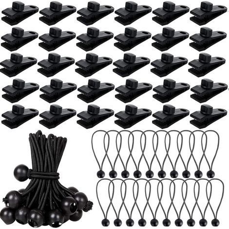 60 PCS Fixation Pince pour Bâche de Verrouillage avec Tendeur Elastique Noir, Clip de Bâche Tente Pince pour Auvent Fixation Bache Tarp Caravan Housse Couvertures de Piscine (1/5)