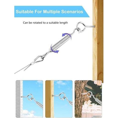 Kit de câble métallique en acier inoxydable de 30.5 m avec tendeur de fil robuste M5, kit de rouleau de fil de clôture, kit de garde-corps de câble, tendeurs de fil de jardin pour plantes grimpante (1/4)