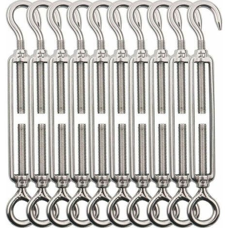 Crochet et oeil de tendeur M5, tendeur de fil de tendeur en acier inoxydable 10 pièces, tendeurs réglables robustes pour fil de jardin, fil de clôture, éclairage extérieur suspendu, balustrade de bric (1/5)