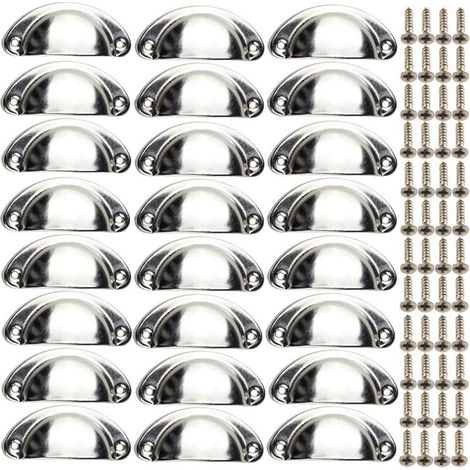 Ulisem – Lot de 24 poignées de meubles coquille vintage – Boutons semi-circulaires en fer avec finition chrome – Dimensions 82 x 35 mm avec vis (1/4)
