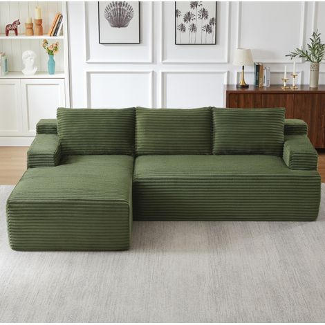 MODFU – Divano angolare modulare in velluto a coste con seduta profonda, schienale nuvola, schiuma e molle insacchettate, montaggio senza attrezzi – Verde (1/5)