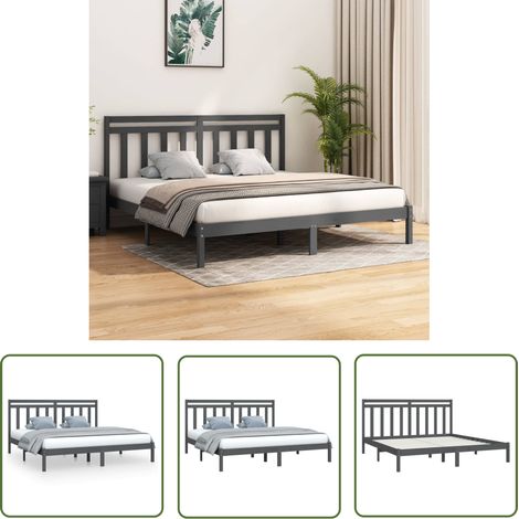 The Living Store Massivholzbett Grau 200x200 cm - Holzbett - Doppelbett - Kiefernholzbett - Massiver Bettrahmen - Bettgestell (1/5)