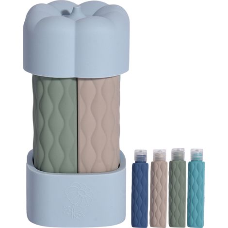 Lot de 4 flacons de voyage pour shampoing,contenants de voyage pour produits de toilette,flacons souples,rechargeables,Bleu (1/5)