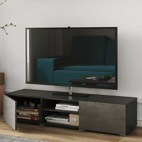 Meuble TV Podium 140 cm - noir/béton (1/5)