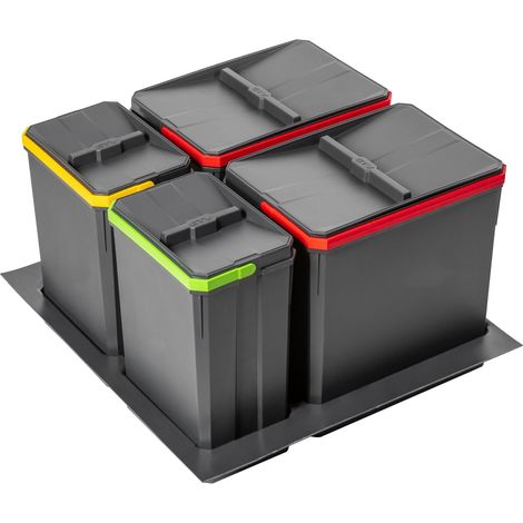 Set de collecteurs de déchets, pour tiroirs et armoires d'une largeur de 600 mm, composé de bacs de 2 x 15 l, 2 x 7 l, poubelle en plastique avec particules de graphène, couleur (1/5)