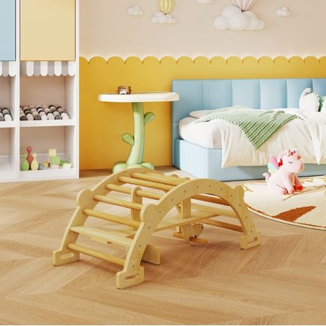 CHICFURN Arco de escalada Montessori 2 en 1 de madera natural 110x52x45 cm para niños (1/5)