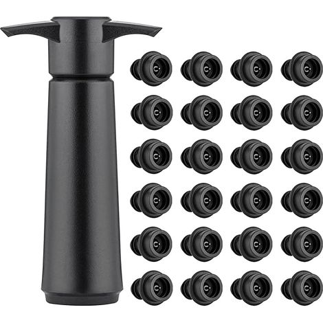 Pompe à Vide Vin avec Bouchons, Bouchon Air, Réutilisable Bouteille Garde le Frais, Accessoires Noir (1/5)