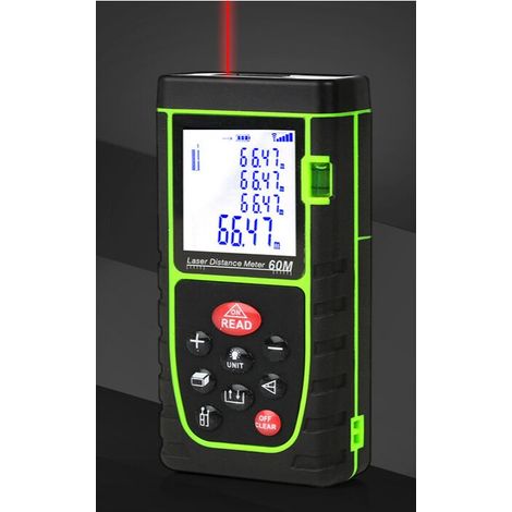 Télémètre Laser Numérique,Mètre laser numérique,Mesure du théorème de longueur/Zone/Volume/Théorème de Pythagore avec Rétroéclairage LCD,vert,60m (1/2)
