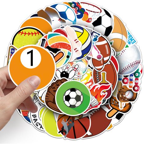 KOWOLL Autocollants de ballons de sport pour les fans, 50 pièces, imperméables, pour ordinateurs portables et tablettes (football et basketball). (1/5)