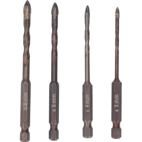 Masonry drill bit set, 4 pieces, 3mm 4mm 5mm 6mm, for concrete, tiles, slate, glass, and plastic drilling (1/5)