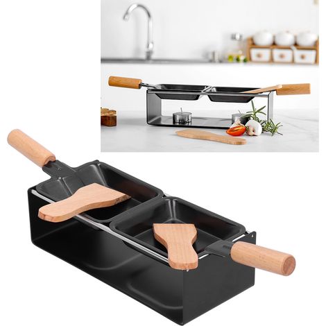 Plaque de barbecue portable antiadhésive, mini-gril à fromage avec manche en bois pour une utilisation en cuisine (1/5)