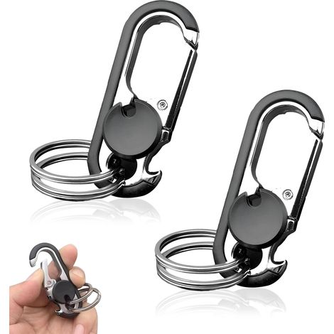 Porte-clés de voiture multifonctionnel en métal, lot de 2 porte-clés homme avec mousqueton et 2 anneaux détachables supplémentaires, rangement portable pour clés de voiture, porte-clés de ceinture per (1/5)