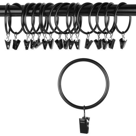Draperie Rideau Clips avec des Anneaux (Φ50mm, Set de 16) - Antirouille Mat Acier Inoxydable Tringle à Rideau Anneaux Clip avec Oeillets pour Party Light, Tente (Vintage Black, 2 Pouces) (1/5)