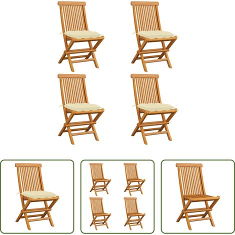 Teakholz - Gartenstühle mit Cremeweißen Kissen 4 Stk. Massivholz Teak (1/5)