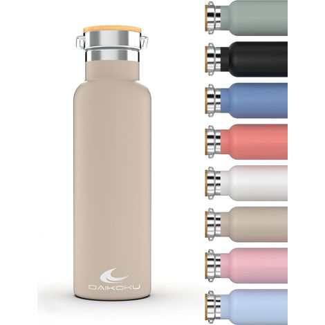 Gourde Isotherme 500ML Bouteille d'Eau en Acier Inoxydable Étanche Isolation Thermique à Double Paroi Maintient les Boissons Froides ou Chaudes Pendant Heures Beige Pastel (1/5)