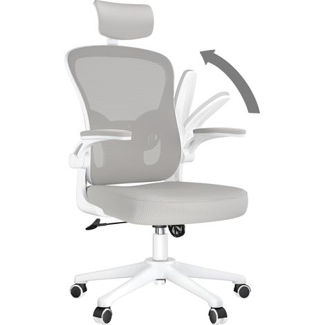 Xhomrattan – Bürostuhl mit 2D-Armlehnen und Kopfstütze, verstellbarer Rückenlehne und Lendenwirbelstütze, 50 x 64 x (120–134) cm, ergonomischer Stuhl, Grau