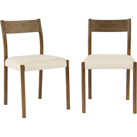 sweeek - 2er-Set Stühle im Bohème-Stil aus Hevea-Holz und Stoff Nussbaumfarben / Beige