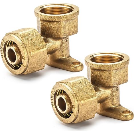 Lot de 2 rondelles murales en laiton 1/2" - Raccord à vis - Angle de transition - 16 x 2 mm - 90° - Système de tuyau composite à vis - Angle mural IG 1/2" - Pour tube composite en aluminium (1/5)