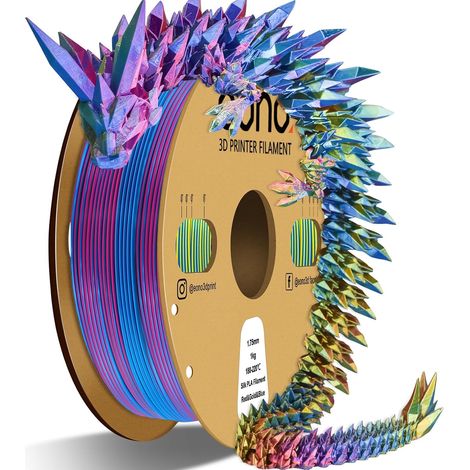 Filament 1.75mm Soie Tricolore pour Imprimante 3D, Bobine PLA de 1 kg +/-0,03 mm, Multicolore, Rouge/Or/Bleu (1/5)