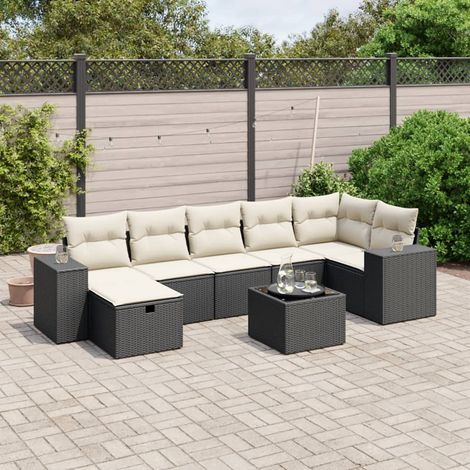 Ensemble Jardin 8 Places Noir Résine Tressée avec Table Verre Trempé et Coussins Détachables - Salon d'Extérieur Modulaire (1/4)