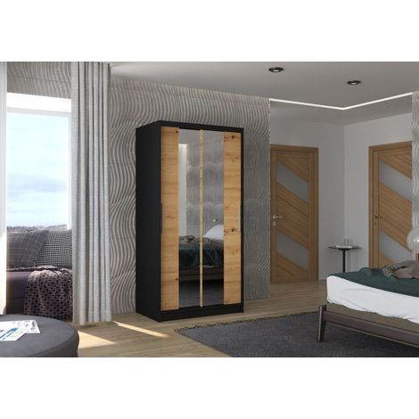 Schiebetürenschrank Schrank Nr.105 in Schwarz- Artisan matt 100x200x58 cm (1/3)