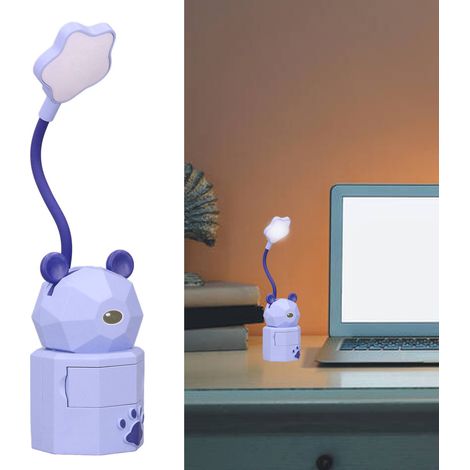 Lampe de bureau universelle flexible à tube flexible, rechargeable par USB, avec protection des yeux, motif dessin animé et veilleuse créative violette pour la lecture et l'apprentissage des élèves. (1/5)