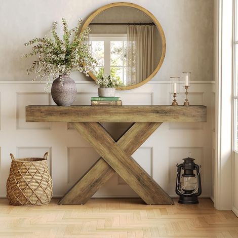Tribesigns Console Étroite De Style Campagnard De 140 Cm, Table D'entrée en Forme De X, Idéale pour Le Salon, L'entrée, Le Hall Ou Le Couloir. Couleur : Marron Rustique