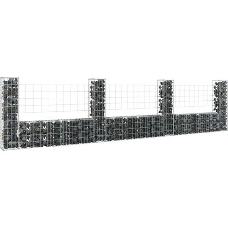 INLIFE Panier de gabion en forme de U avec 4 poteaux Fer 380x20x100 cm (1/4)