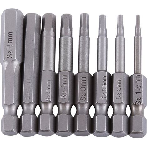 Set di 8 cacciaviti esagonali – lega S2 – magnetici – 1,5-8 mm – 50 mm – esagonale da 1/4″ (1/5)