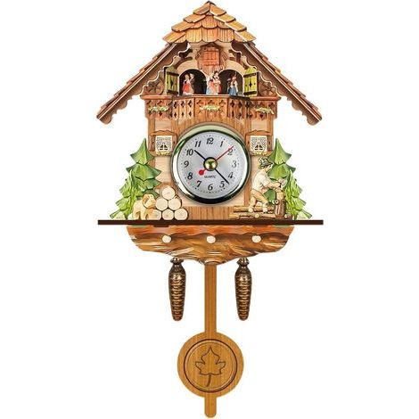Horloge à coucou Antique en bois, nichoir mural, décoration de maison suspendue, pendule à cloche pivotante automatique (1/5)