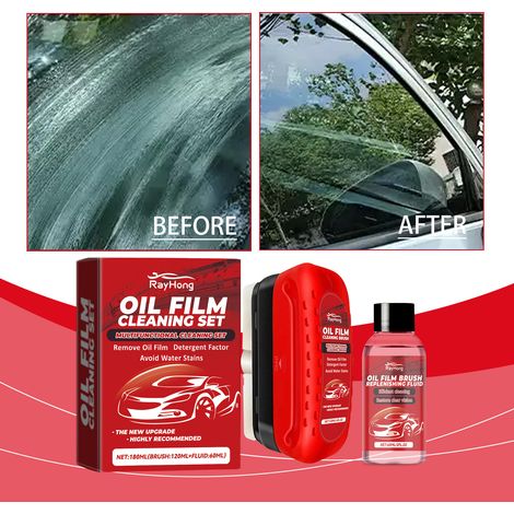 Autofenster-Reinigungsset – Regenfest, Fleckenentferner, Reinigungsbürste – Autofenster-Reinigungsplatte 120 ml1 + Nachfüllflüssigkeit für Ölfilmbürste 60 ml1 -- DE (1/5)