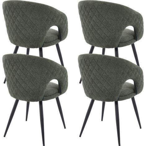 Esszimmerstühle 4er Set mit Armlehne, gepolstert, Chenille, Metallbeine, Grün (1/5)
