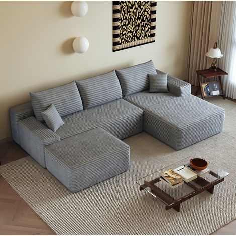 Canapé d’angle modulable 270x175x83 cm en tissu gris, sans montage, pour salon – MEUBLIV (1/5)