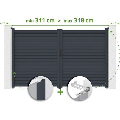 Verstellbares Schwingtor, 3 m breit, CALANCIA, H. 180 cm, graues Aluminium
