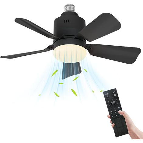 Ventilateur de Plafond avec Lumière et Telecommande,E27 Dimmable Ventilateur Plafond LED,3 Vitesses et Timing,45CM Ventilateur lafond avec lumiere pour Salon, Chambre, Coucher (A-black)