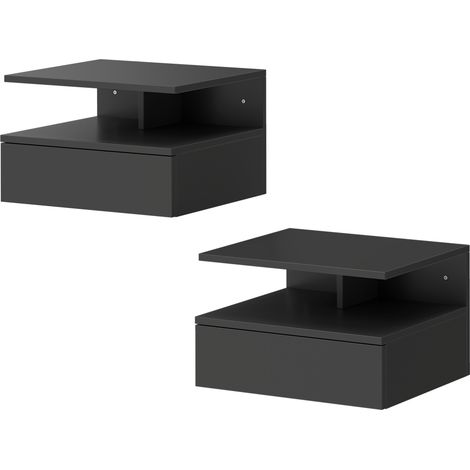 HOMCOM Set di 2 Comodini Sospesi con Cassetto e Mensola Aperta Nero