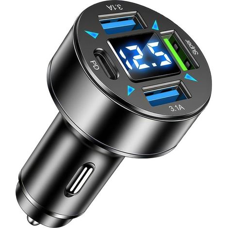 Chargeur Allume Cigare USB C 4 Ports, USB C PD 66W, QC3.0 avec Voltmètre LED - Compatible avec IPhone, Android, Samsung, Tablette - Compact, Léger Et Sécurisé (1/5)