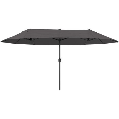 Parasol de Jardin Double 4.6x2.7 m avec 12 Baleines, Prises d'Air et Manivelle, Parasol d'Extérieur en Acier et Polyester, Anti UV, pour Balcon et Terrasse, Gris (1/5)