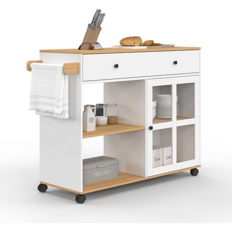 Credenza da cucina ACHILLE XXL con ripiano e armadio in legno e smalto bianco L.100 CM