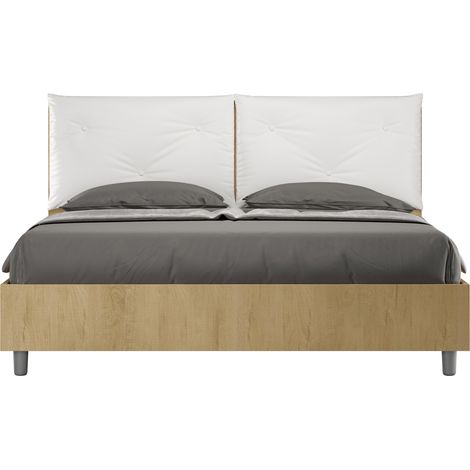 Letto Matrimoniale 160x200 cm Senza Rete Struttura Quercia con Cuscini in Similpelle Egos Appia Bianco