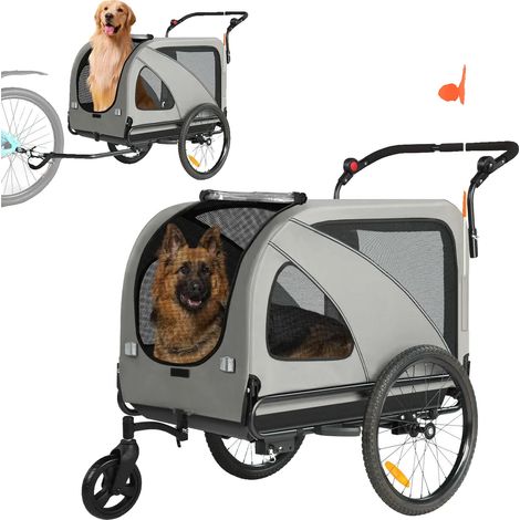 Rimorchio per bicicletta per animali domestici, passeggino convertibile, design impermeabile, grigio (1/2)