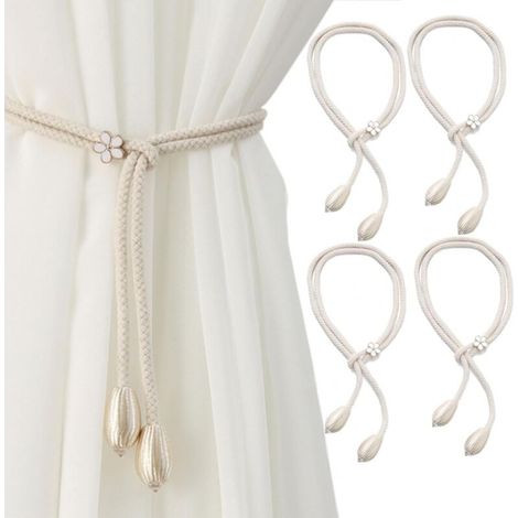 Set mit 4 Vorhang-Raffhaltern, Vorhanghalter, handgewebte Vorhangkordeln, 48 cm lange Vorhang-Bänder (Beige) (1/5)