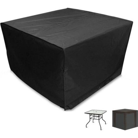 Funda para mesa de jardín cuadrada de 90x90x90 cm. Funda protectora para muebles de jardín, impermeable, a prueba de polvo y con protección UV. Oxford 210D, color negro. (1/5)