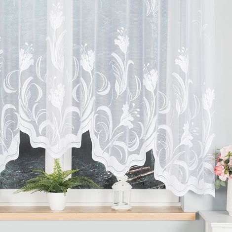 JULIANNA - Rideau jacquard prêt-à-poser avec découpe en bas - 300x160 cm - blanc (1/5)