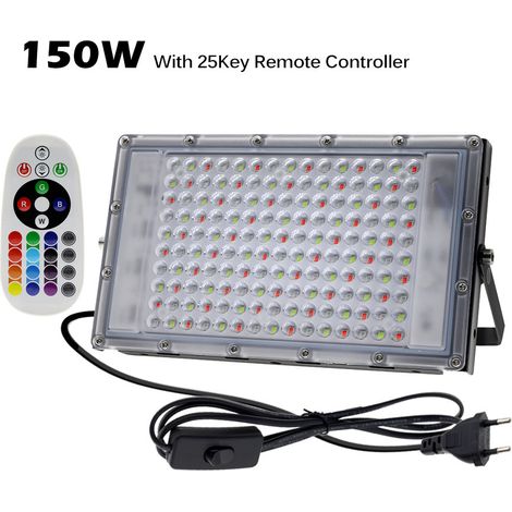 RGB LED Landschaftsprojektionsbeleuchtung für Außenbereiche – Ambiente-Leuchte mit 7 Farben und drahtloser Fernbedienung, 150 hochlichtstarke LEDs, europäisches Stromkabel, IP65 wettergeschützt, für G
